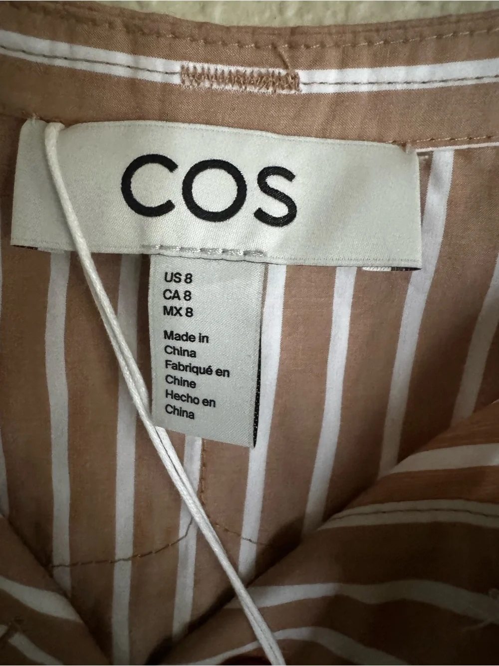 COS Beige and White Striped Midi Dress - Picture 3 of 5